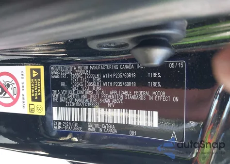 2015 Lexus Rx 350 из США, поврежденный, VIN 2T2ZK1BA7FC193237